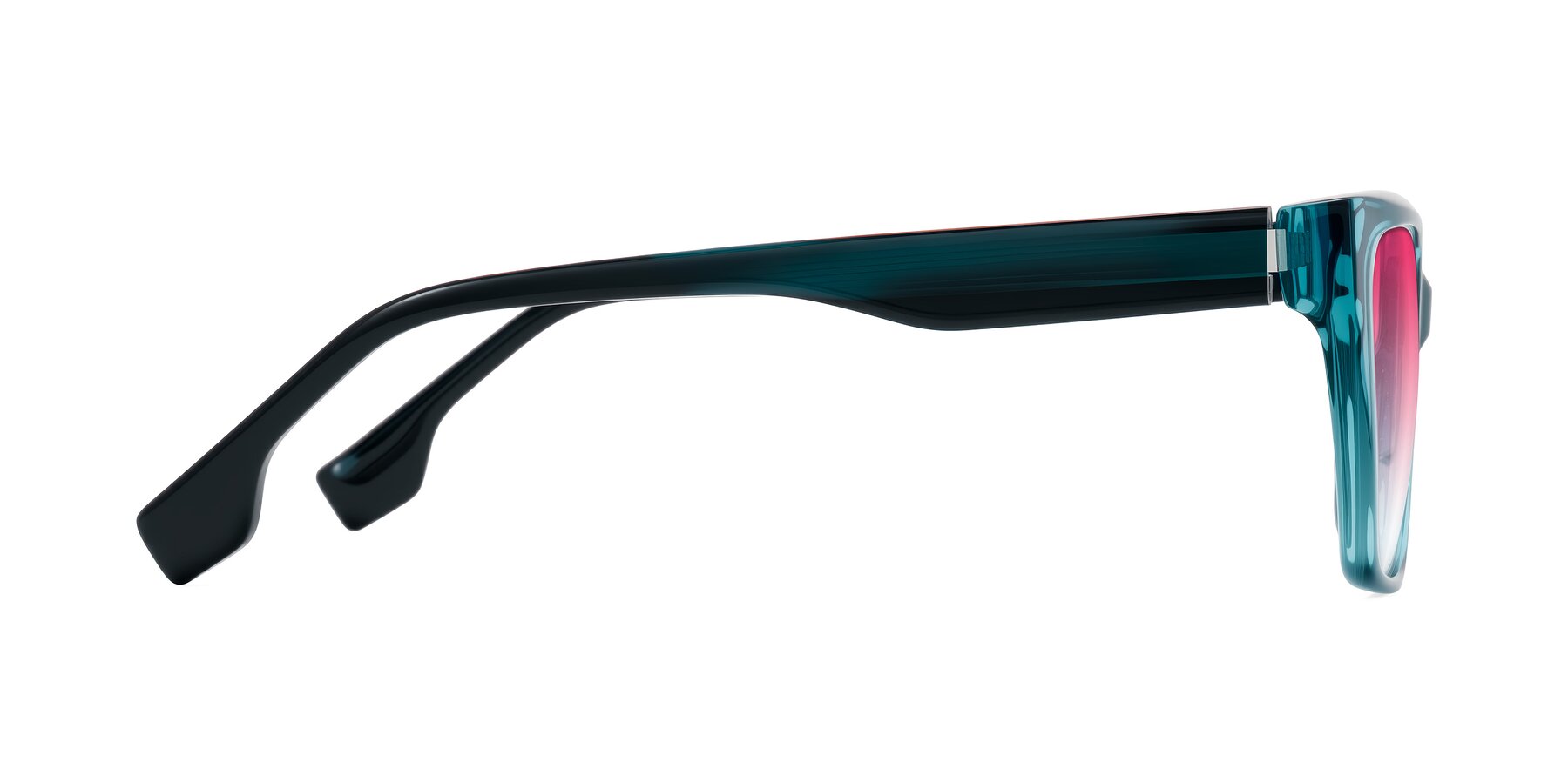 Side of Gwee in Blue/Teal Striped with Pink Gradient Lenses