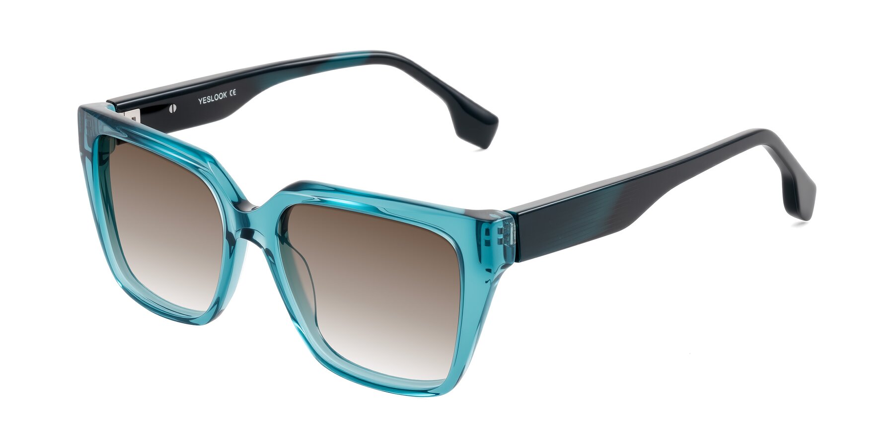 Angle of Gwee in Blue/Teal Striped with Brown Gradient Lenses