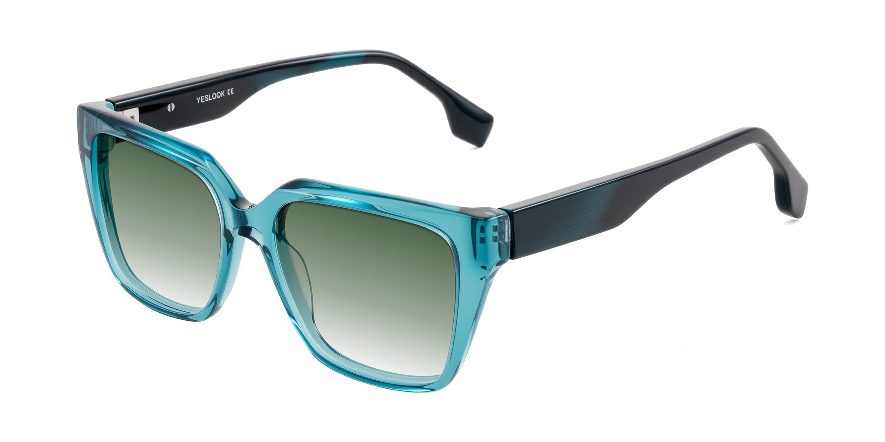 Angle of Gwee in Blue/Teal Striped with Green Gradient Lenses