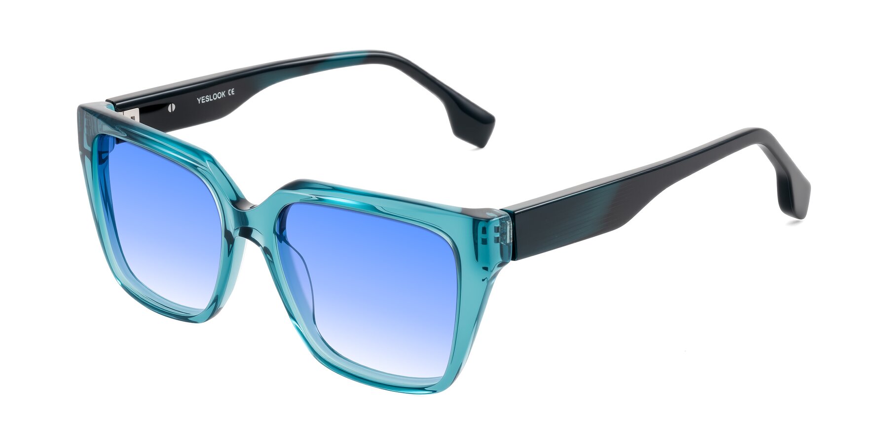 Angle of Gwee in Blue/Teal Striped with Blue Gradient Lenses