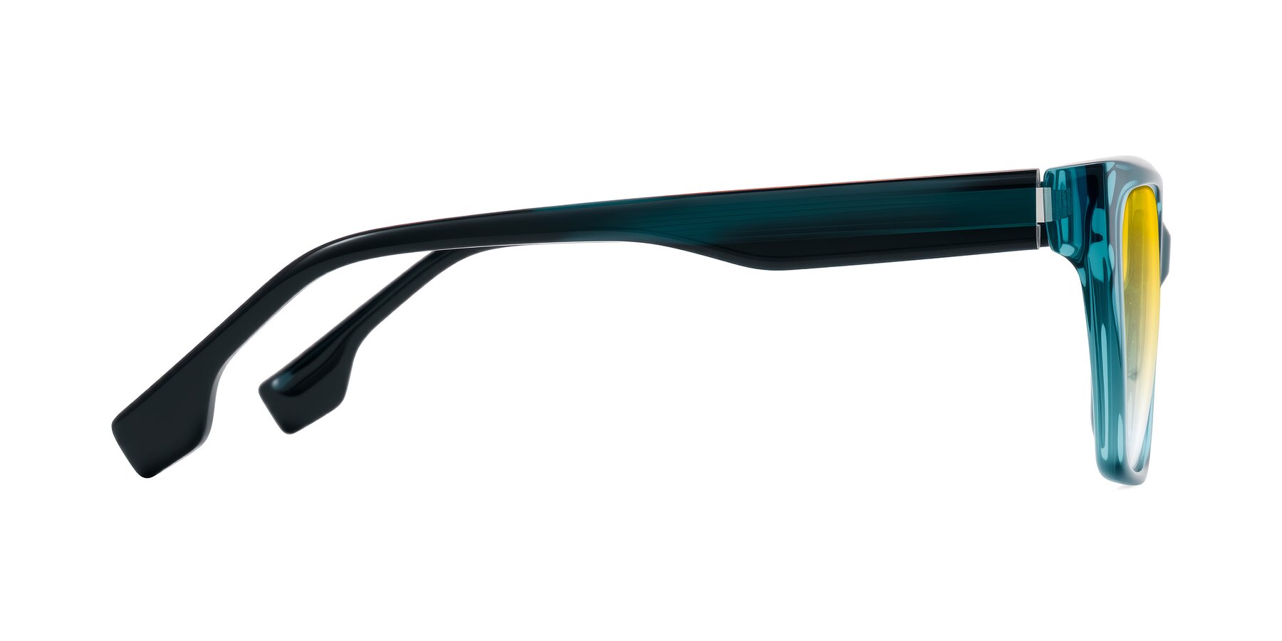 Side of Gwee in Blue/Teal Striped with Yellow Gradient Lenses
