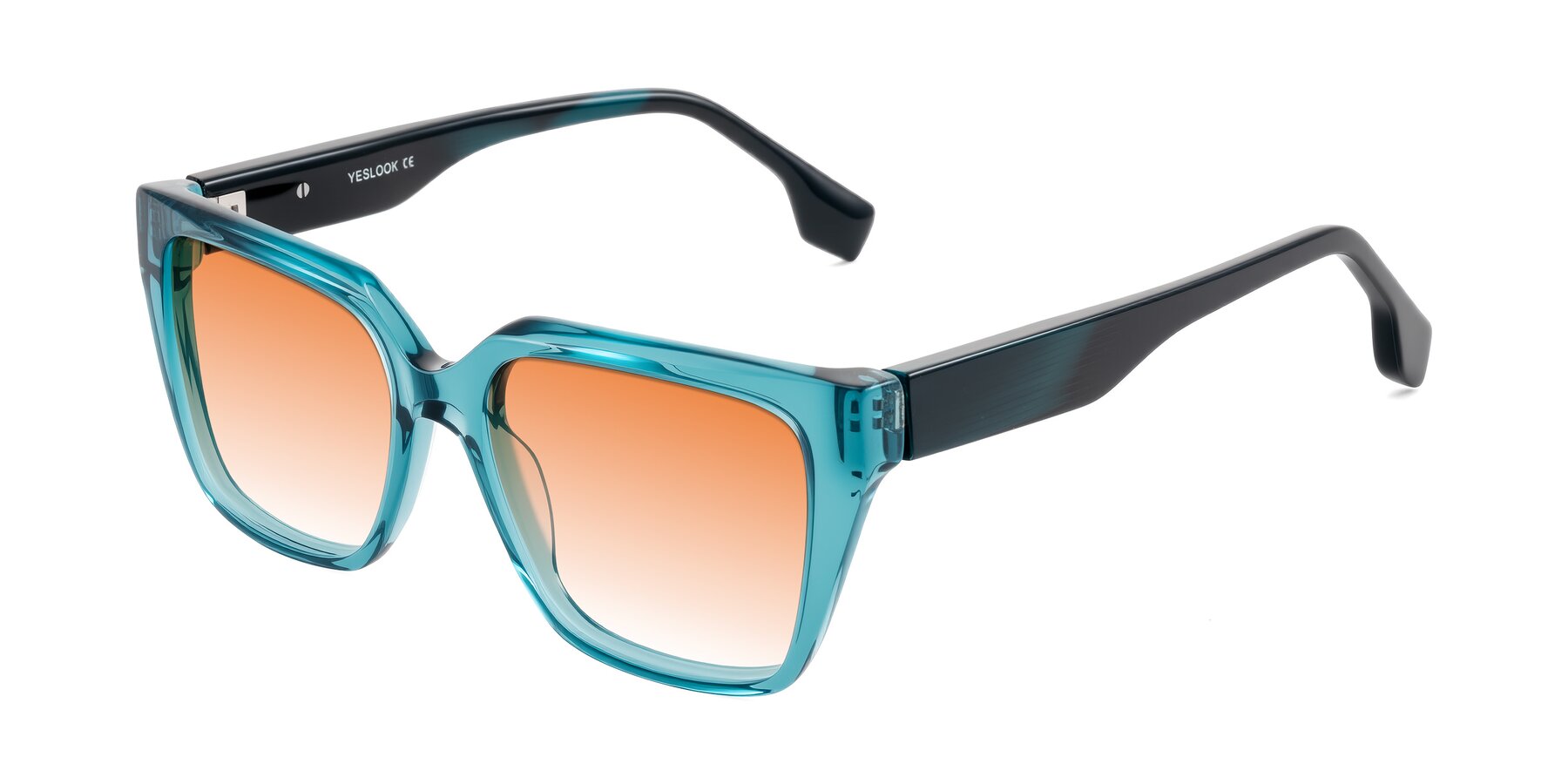 Angle of Gwee in Blue/Teal Striped with Orange Gradient Lenses