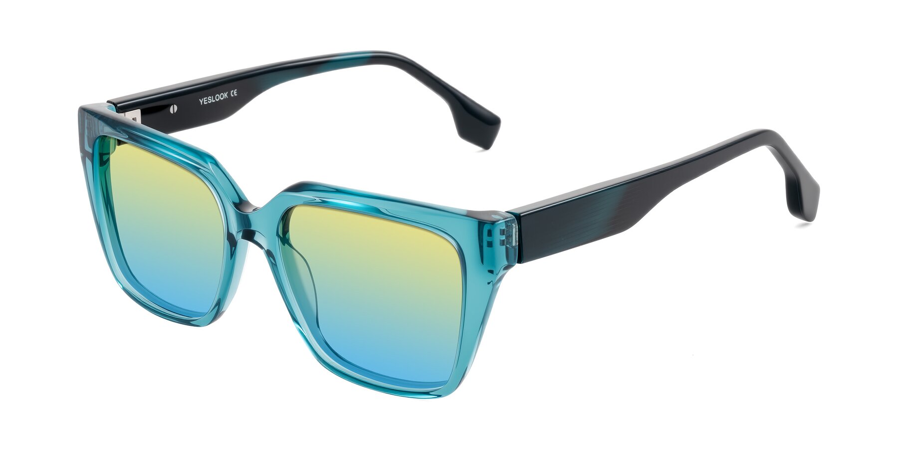 Angle of Gwee in Blue/Teal Striped with Yellow / Blue Gradient Lenses