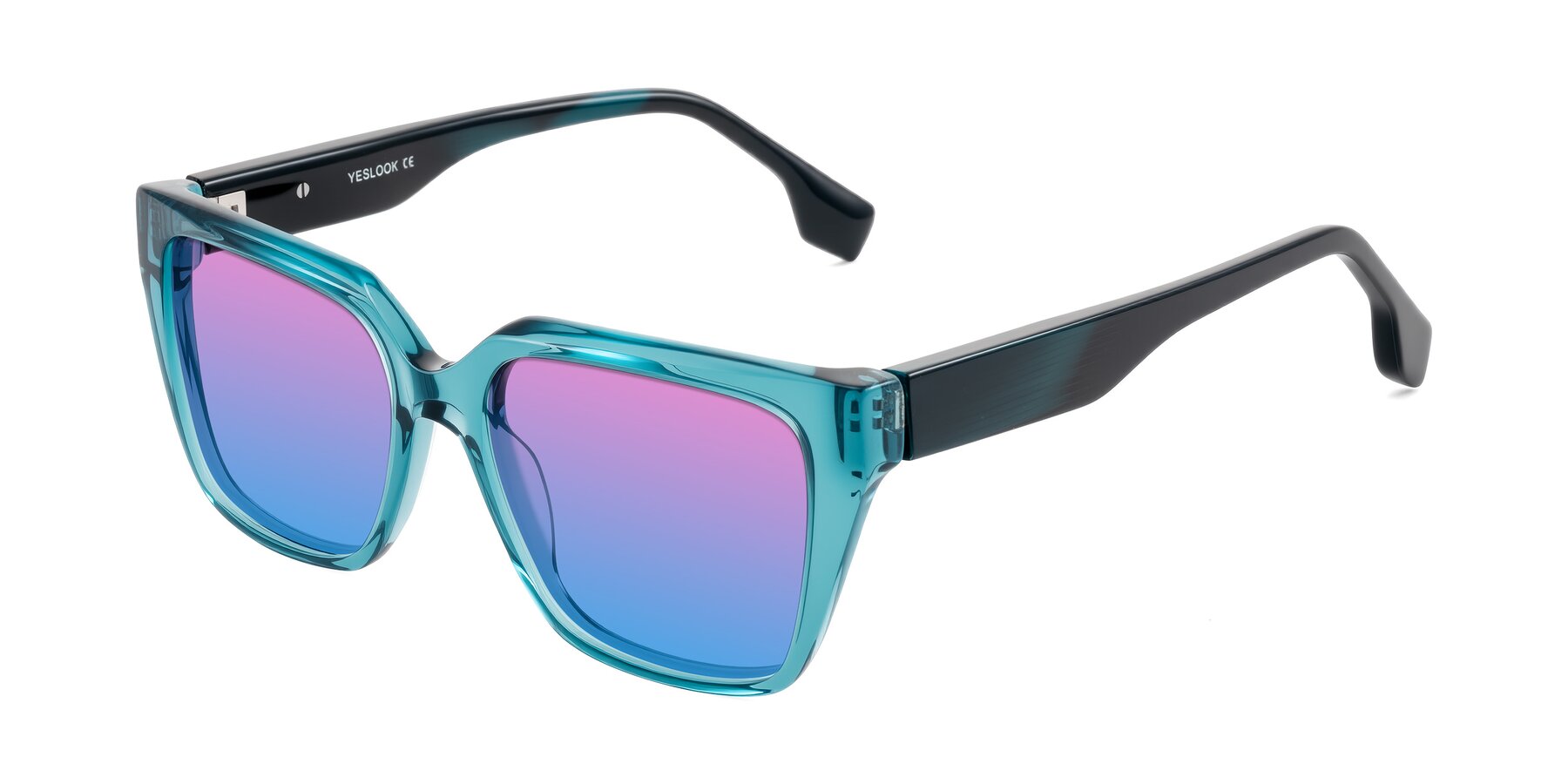 Angle of Gwee in Blue/Teal Striped with Pink / Blue Gradient Lenses