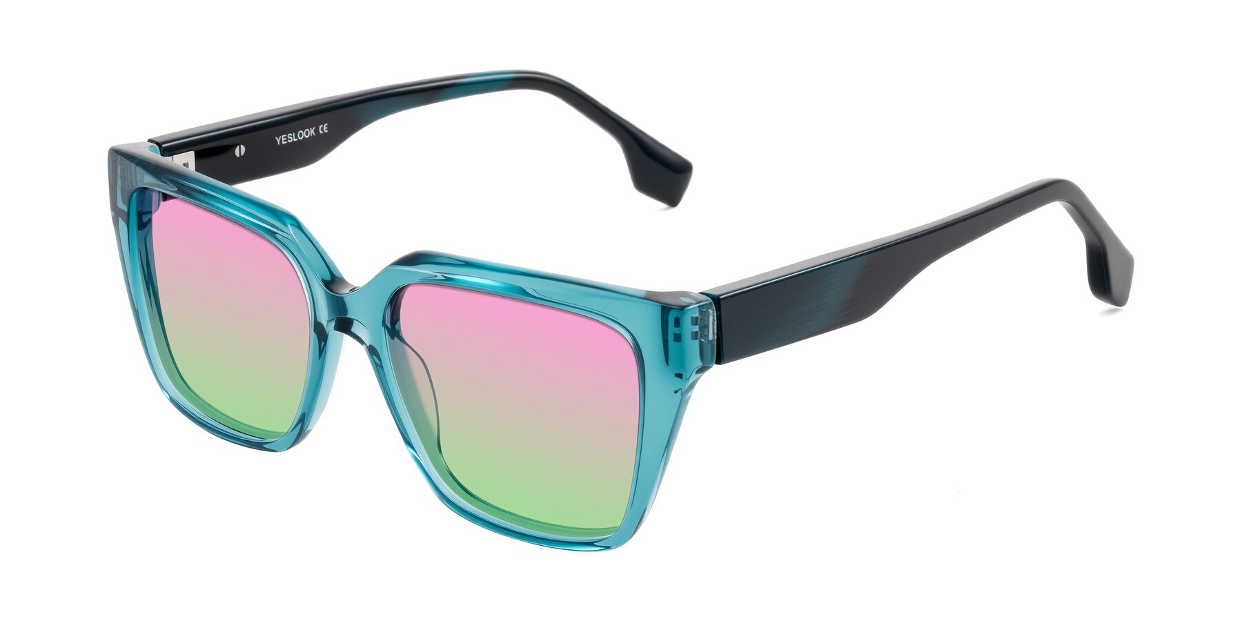 Angle of Gwee in Blue/Teal Striped with Pink / Green Gradient Lenses