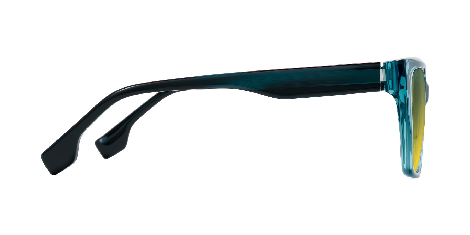 Side of Gwee in Blue/Teal Striped with Green / Yellow Gradient Lenses