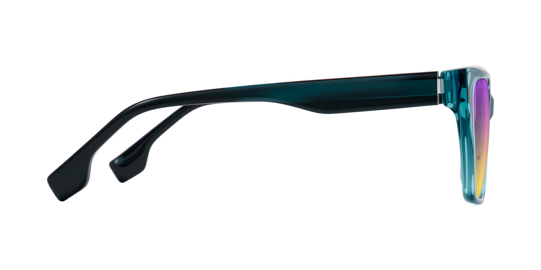 Side of Gwee in Blue/Teal Striped with Purple / Yellow Gradient Lenses