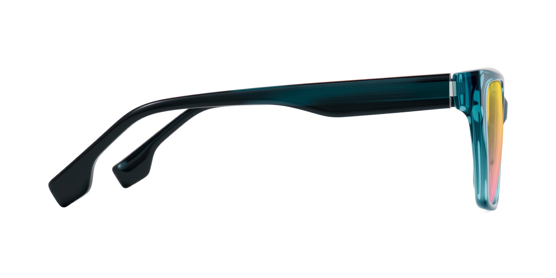 Side of Gwee in Blue/Teal Striped with Yellow / Pink Gradient Lenses