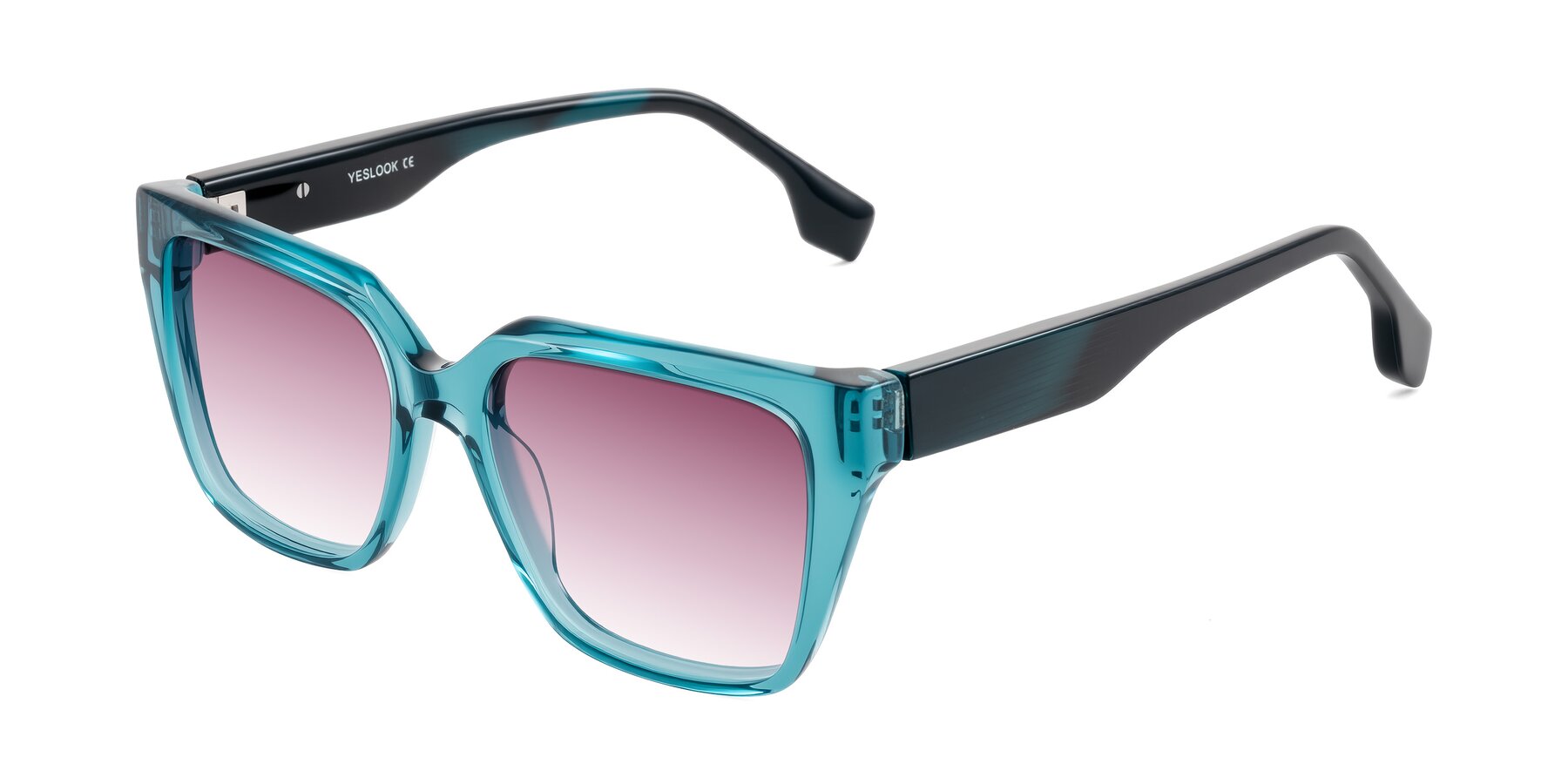 Angle of Gwee in Blue/Teal Striped with Wine Gradient Lenses