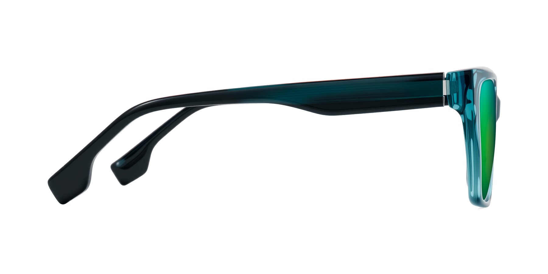 Side of Gwee in Blue/Teal Striped with Green Mirrored Lenses