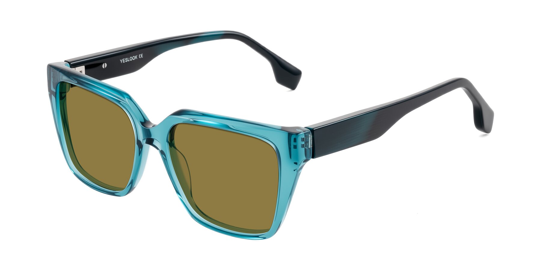 Angle of Gwee in Blue/Teal Striped with Brown Polarized Lenses