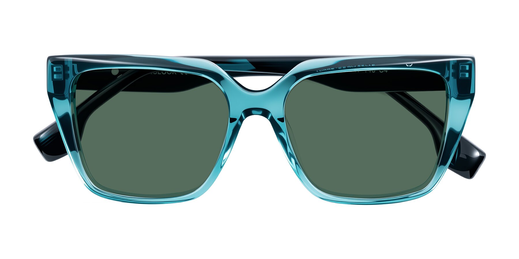 Folded Front of Gwee in Blue/Teal Striped with Green Polarized Lenses