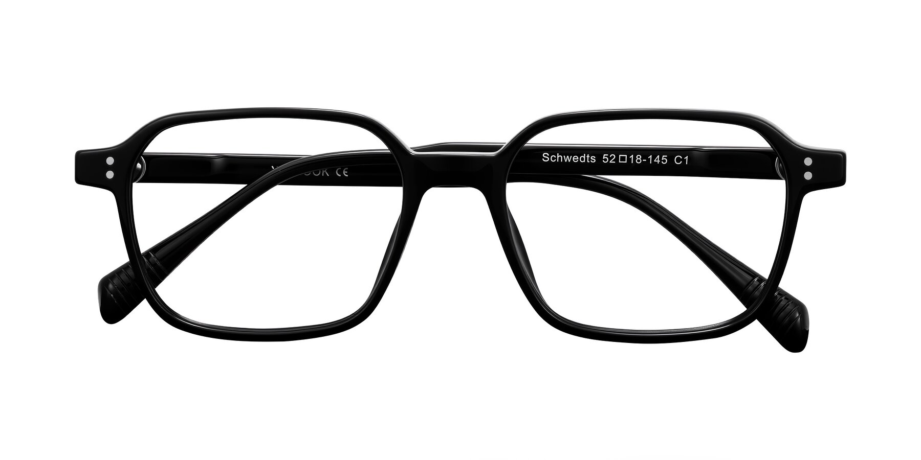 Folded Front of Schwedts in Black with Clear Reading Eyeglass Lenses