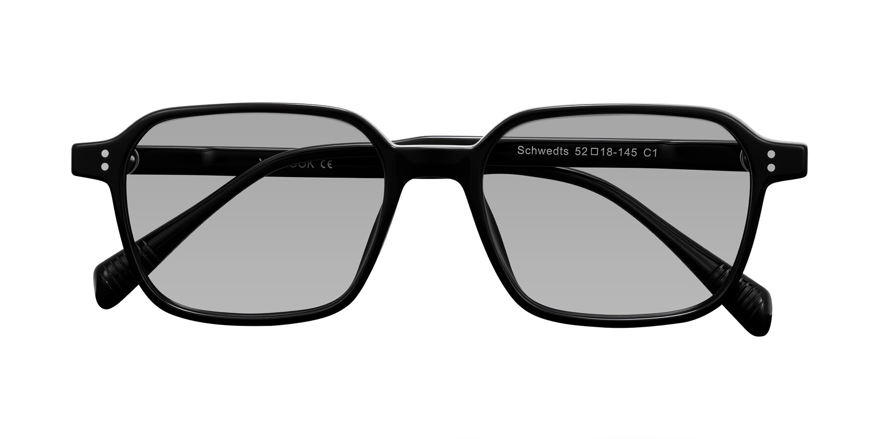 Folded Front of Schwedts in Black with Light Gray Tinted Lenses