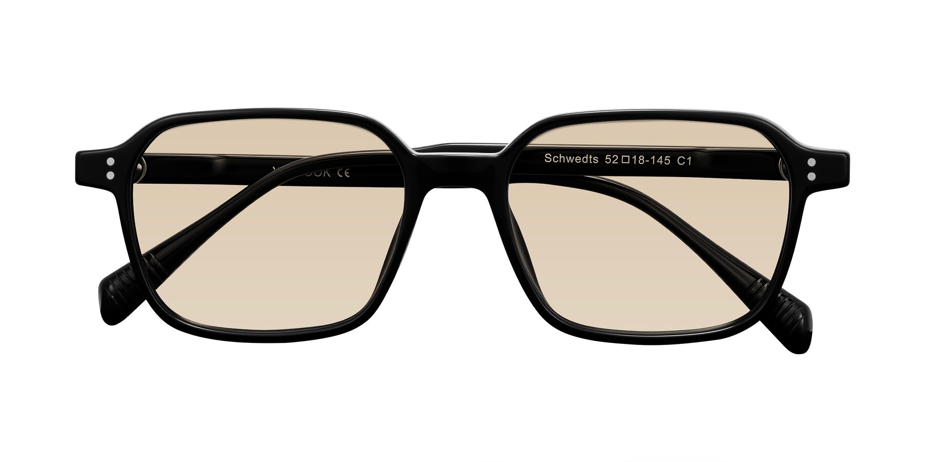 Folded Front of Schwedts in Black with Light Brown Tinted Lenses
