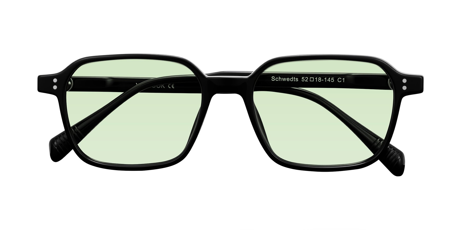 Folded Front of Schwedts in Black with Light Green Tinted Lenses