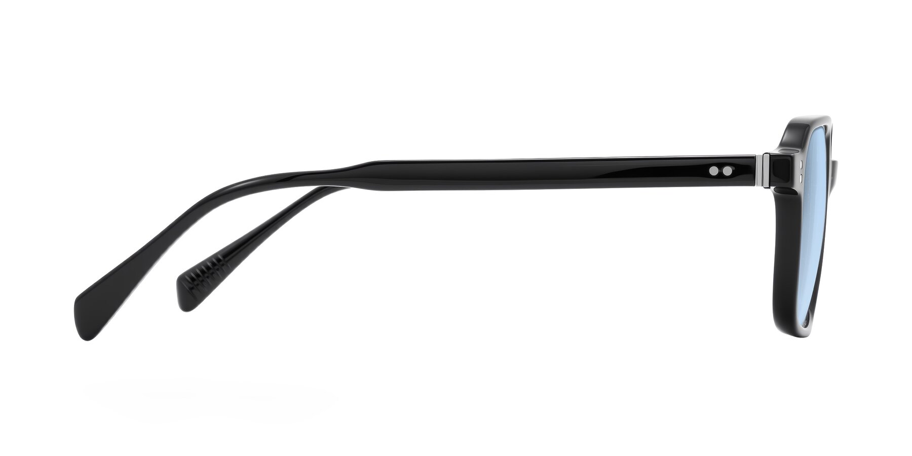 Side of Schwedts in Black with Light Blue Tinted Lenses