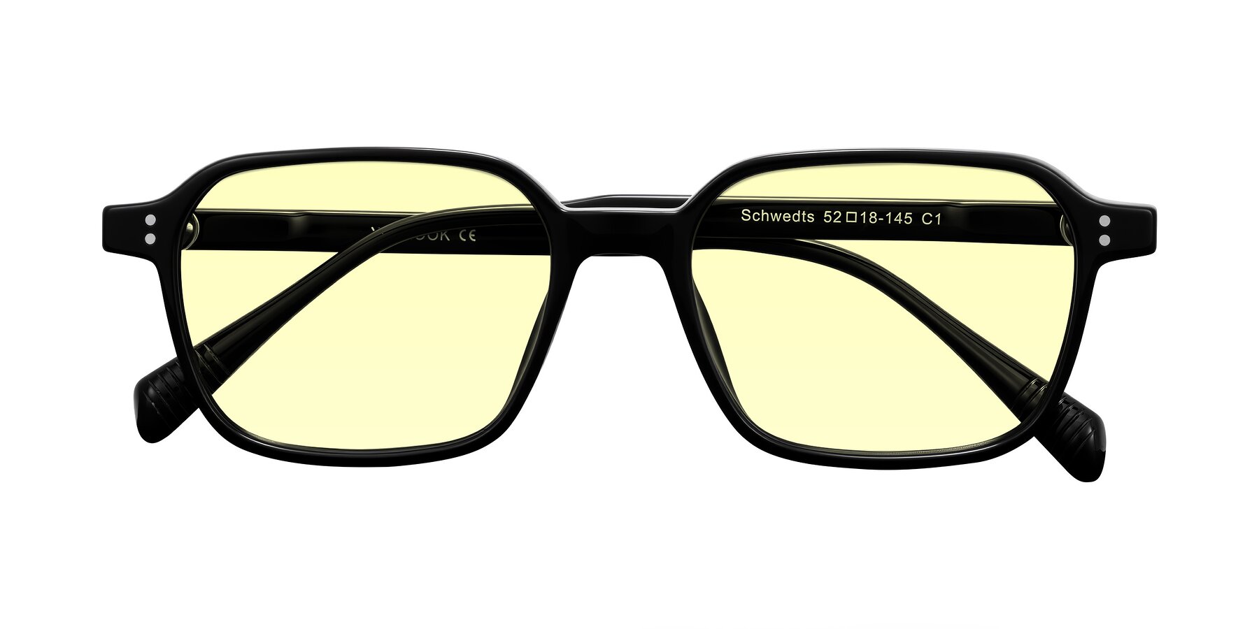 Folded Front of Schwedts in Black with Light Yellow Tinted Lenses