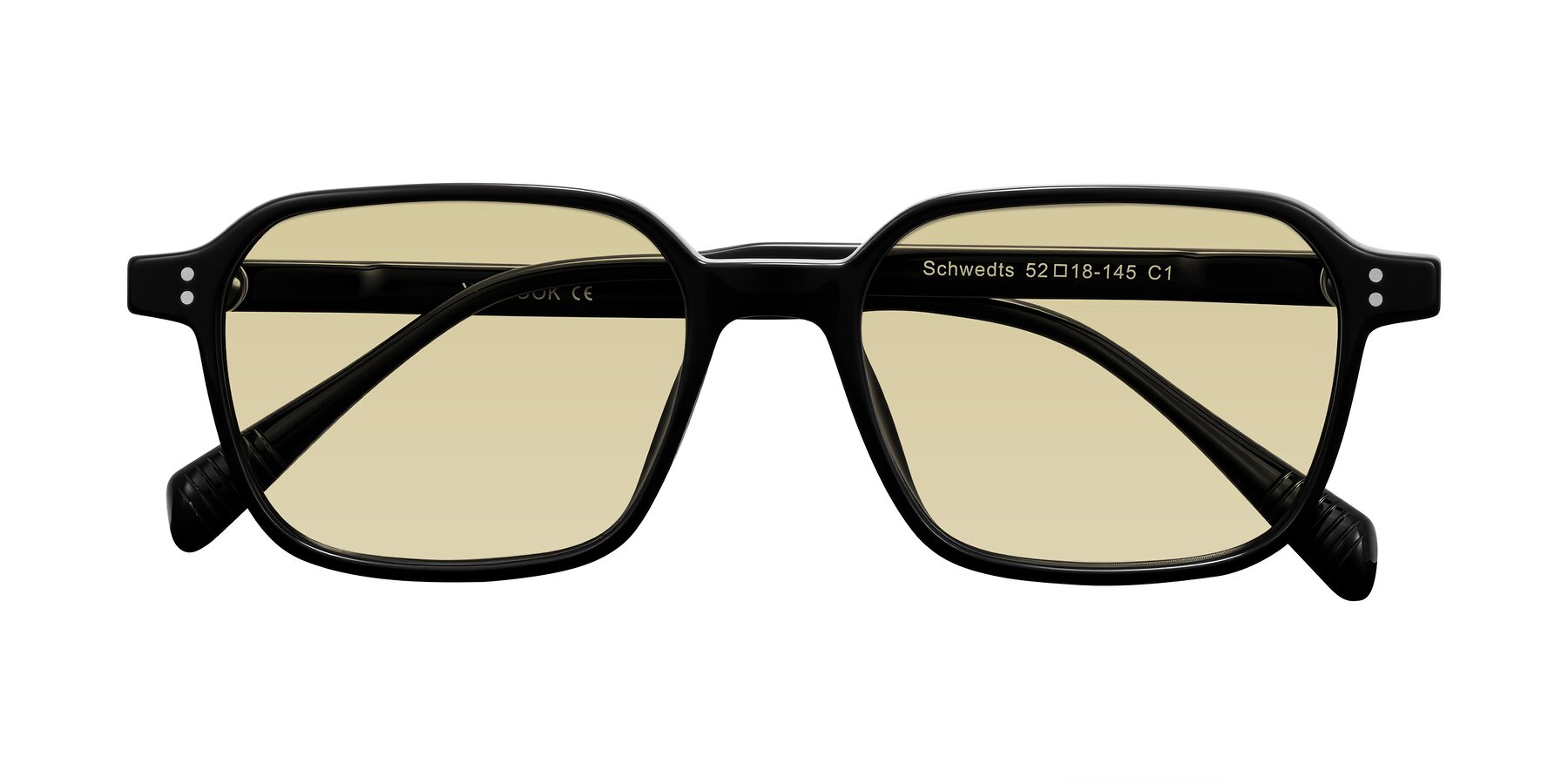 Folded Front of Schwedts in Black with Light Champagne Tinted Lenses