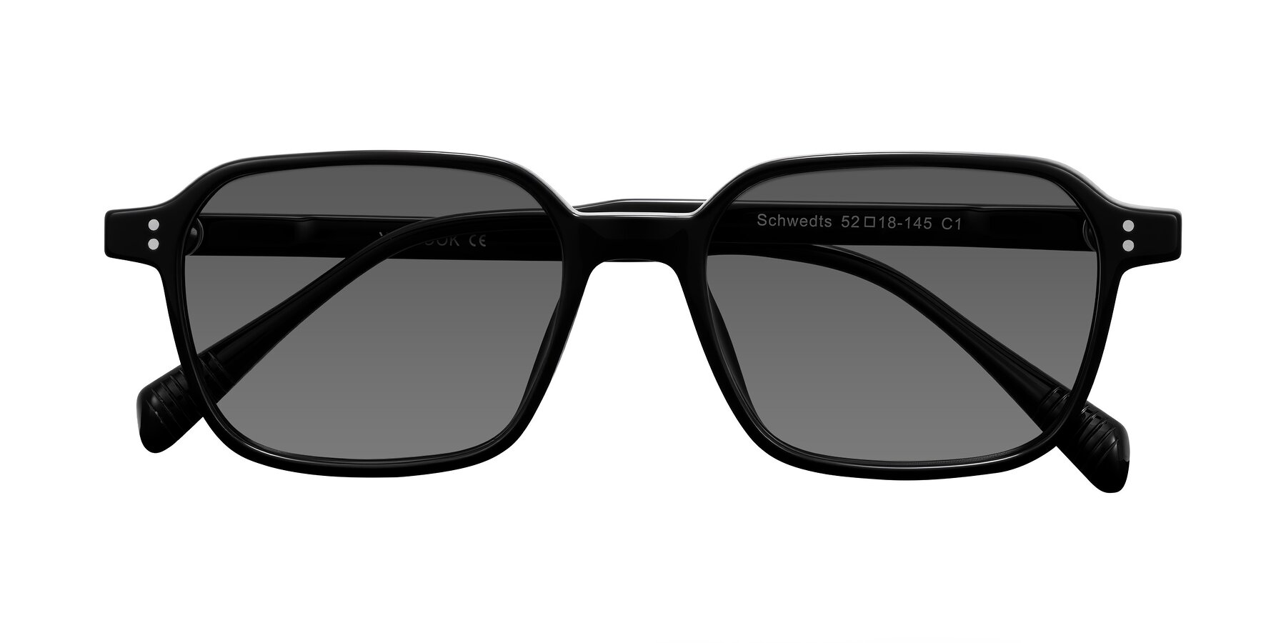 Folded Front of Schwedts in Black with Medium Gray Tinted Lenses