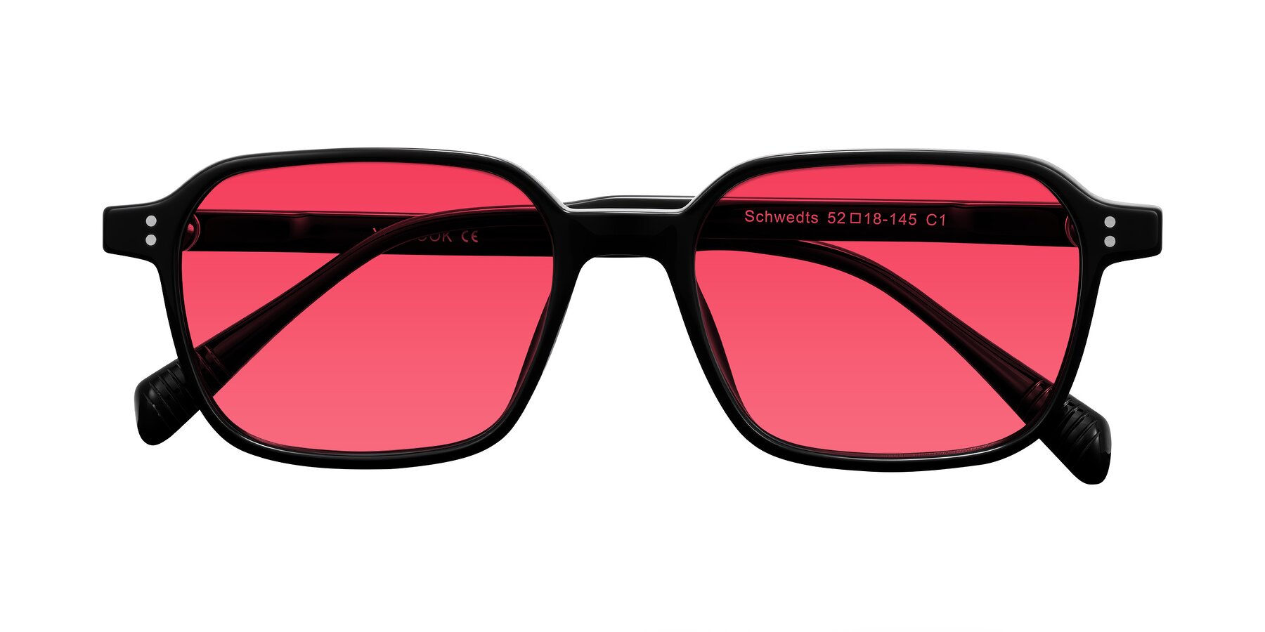 Folded Front of Schwedts in Black with Red Tinted Lenses