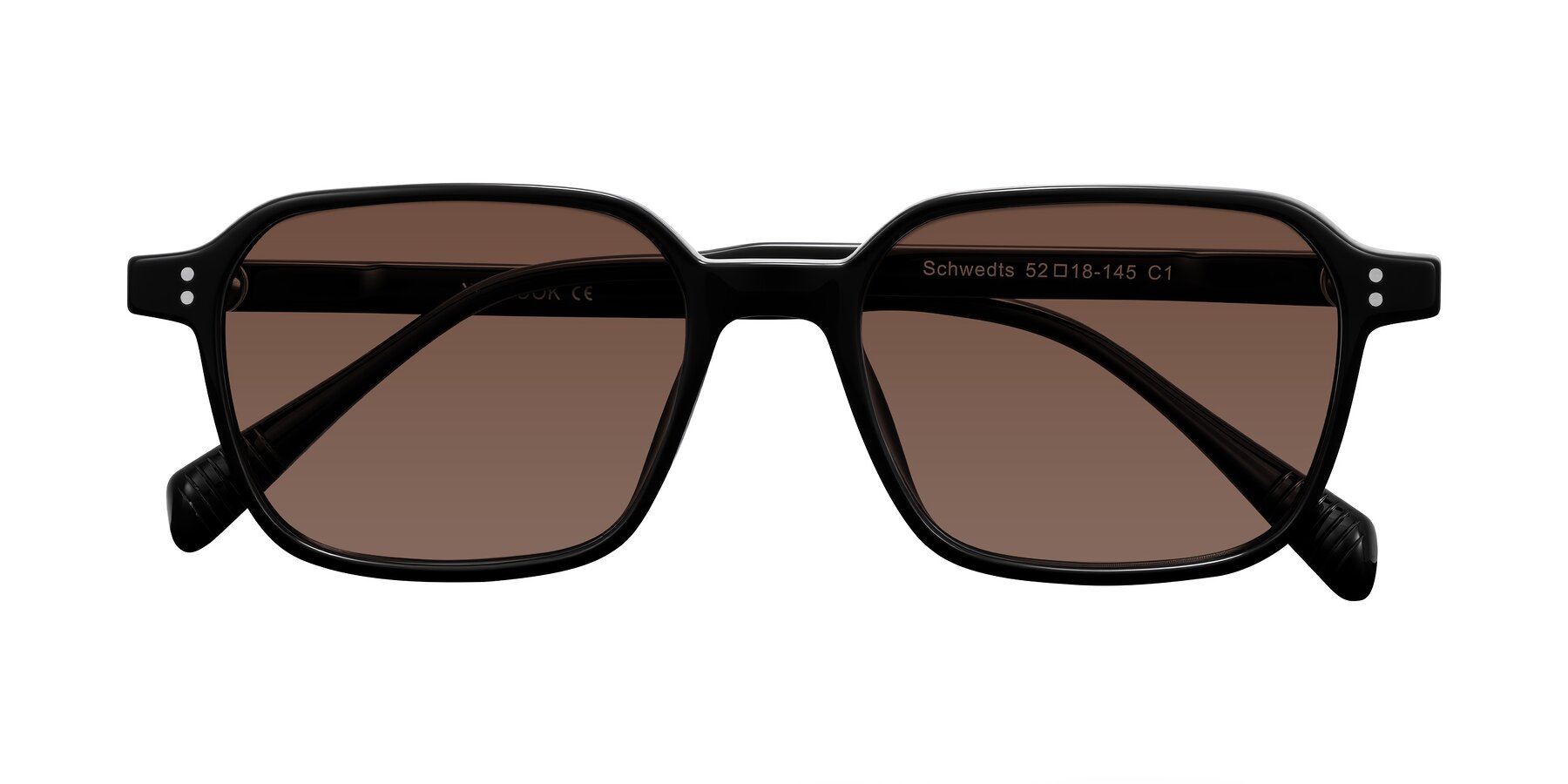 Folded Front of Schwedts in Black with Brown Tinted Lenses