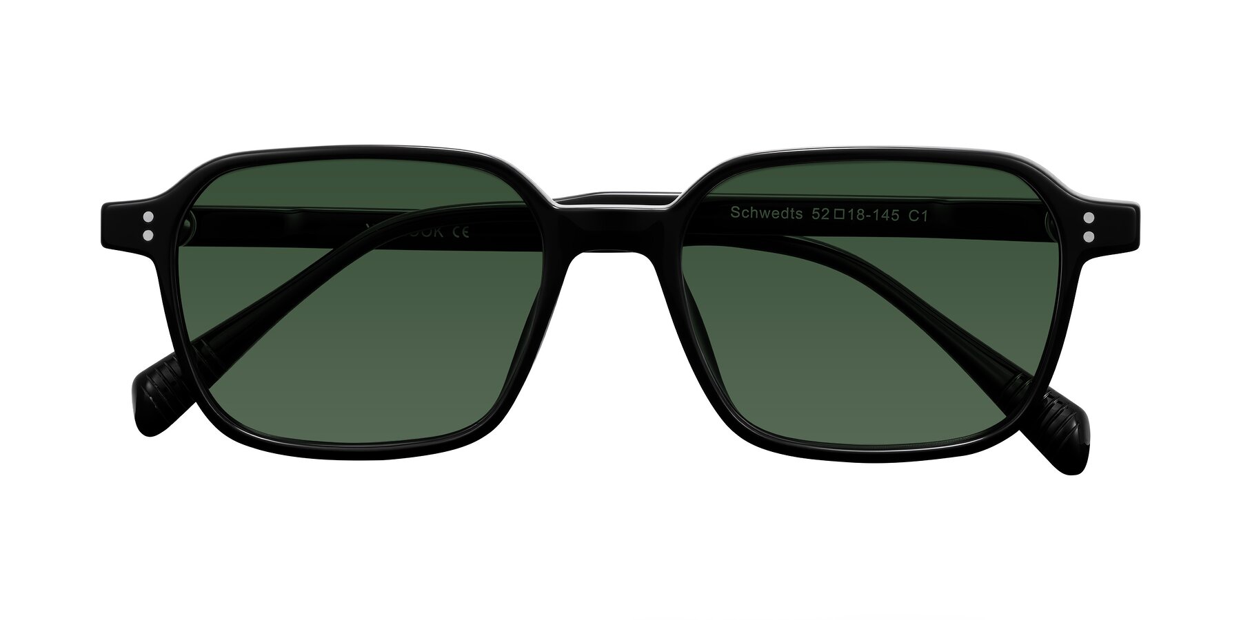 Folded Front of Schwedts in Black with Green Tinted Lenses