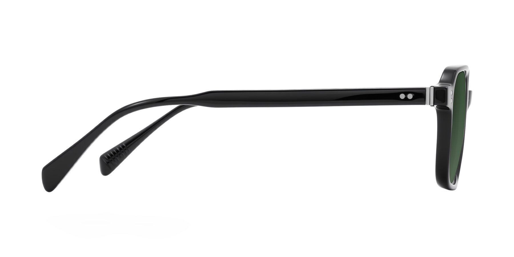 Side of Schwedts in Black with Green Tinted Lenses