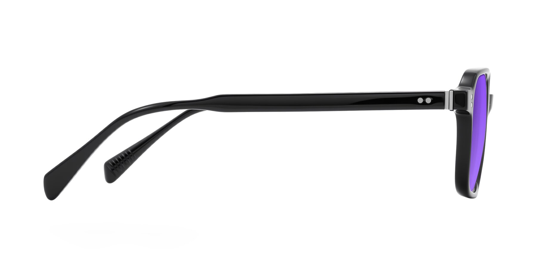 Side of Schwedts in Black with Purple Tinted Lenses