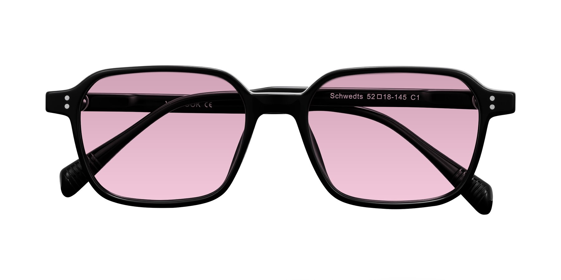 Folded Front of Schwedts in Black with Light Wine Tinted Lenses