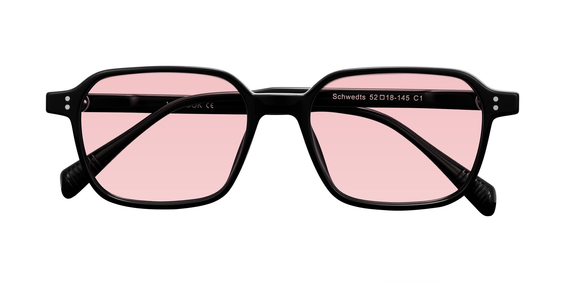 Folded Front of Schwedts in Black with Light Garnet Tinted Lenses