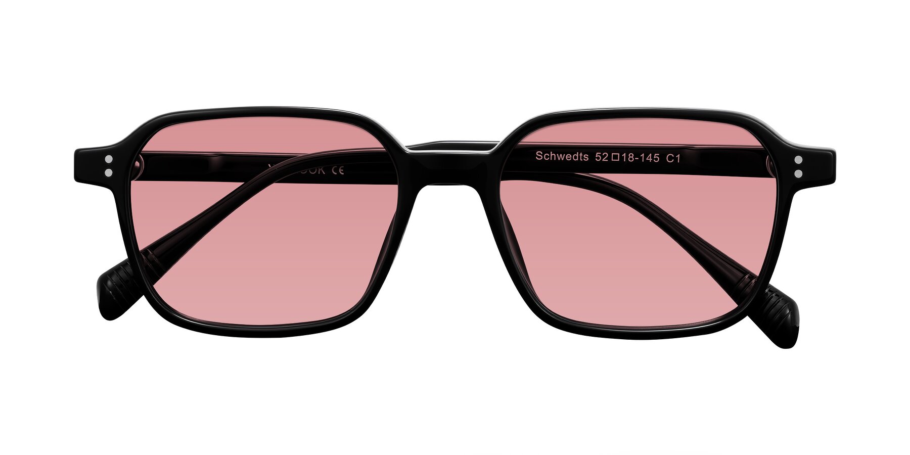 Folded Front of Schwedts in Black with Medium Garnet Tinted Lenses