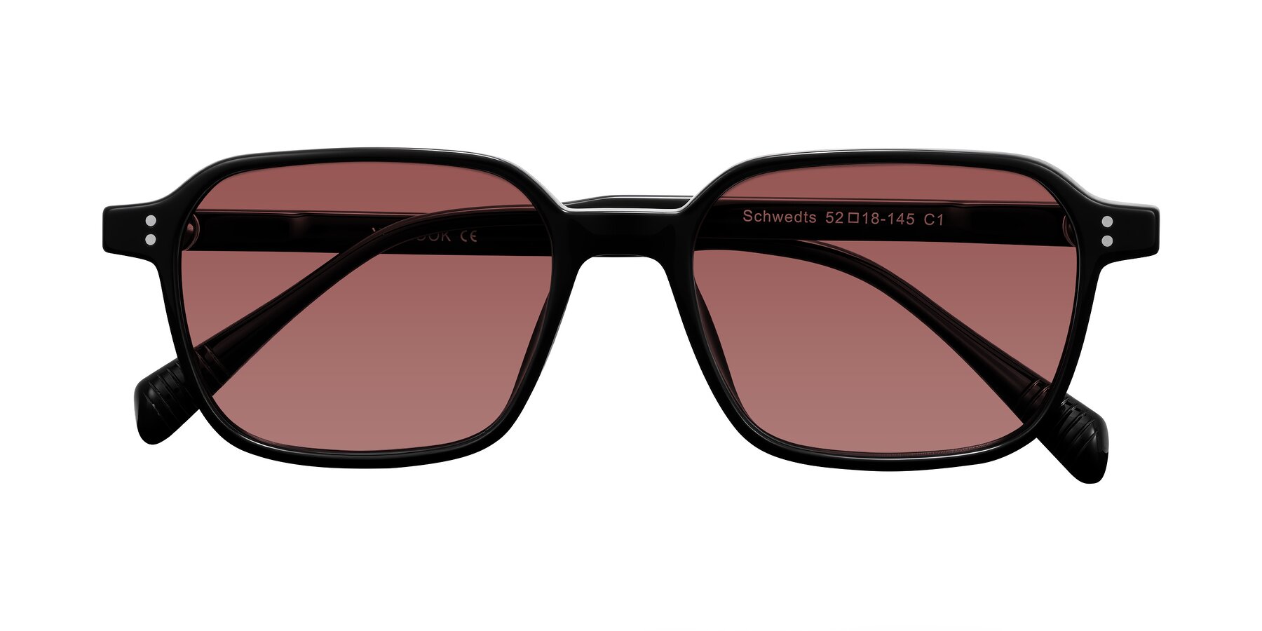 Folded Front of Schwedts in Black with Garnet Tinted Lenses