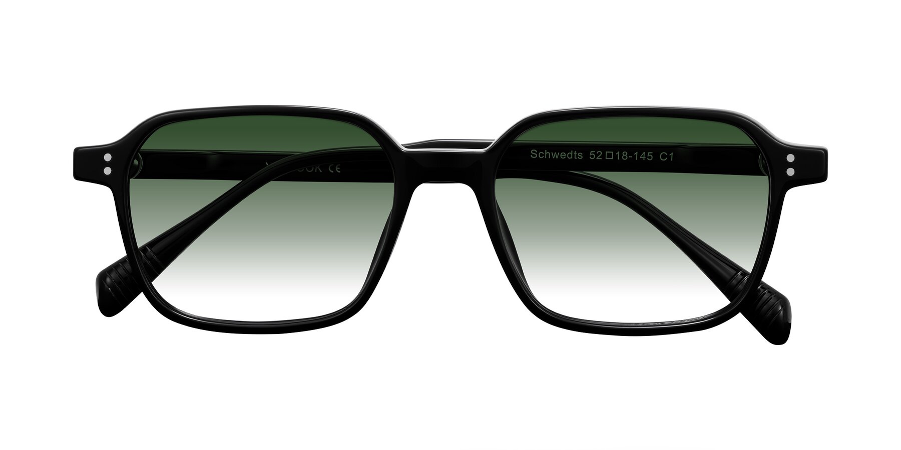 Folded Front of Schwedts in Black with Green Gradient Lenses