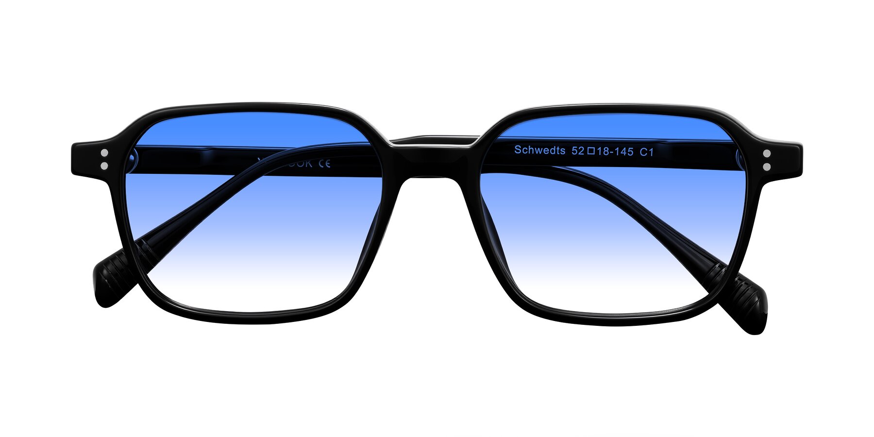 Folded Front of Schwedts in Black with Blue Gradient Lenses