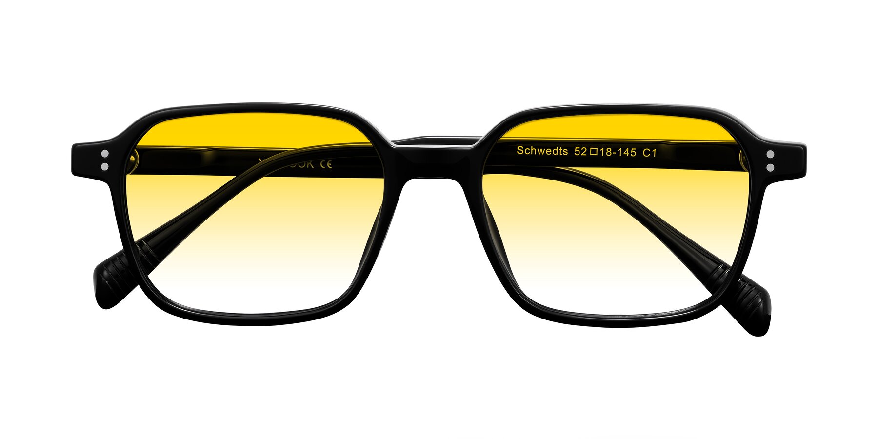Folded Front of Schwedts in Black with Yellow Gradient Lenses