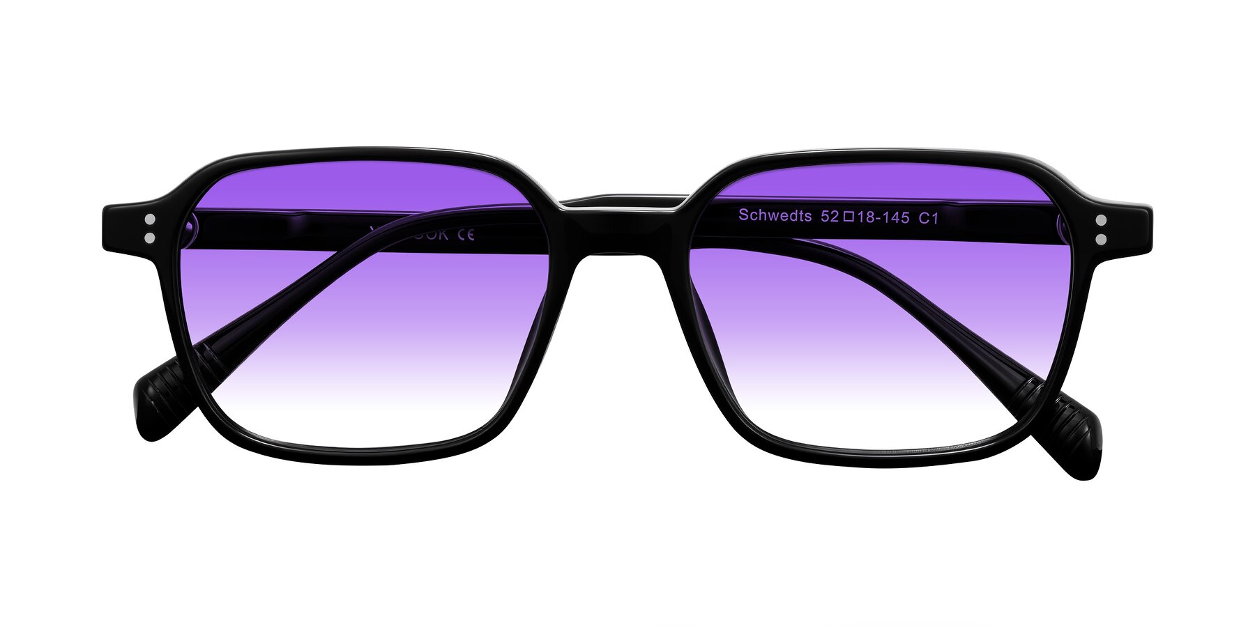 Folded Front of Schwedts in Black with Purple Gradient Lenses