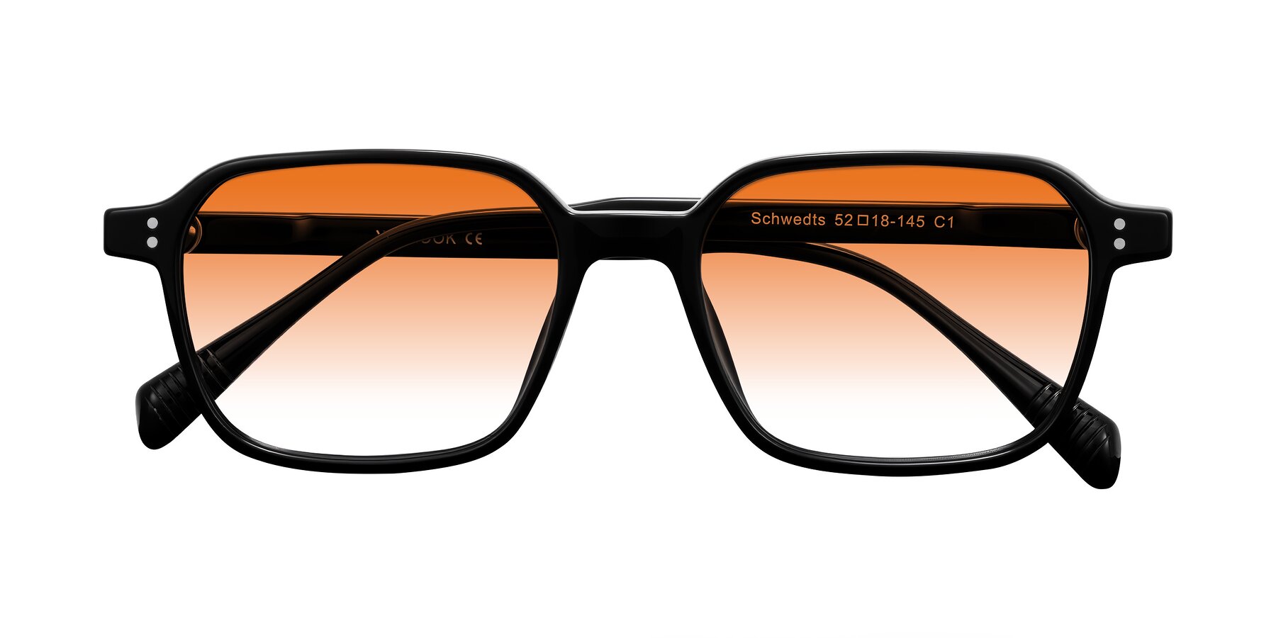 Folded Front of Schwedts in Black with Orange Gradient Lenses