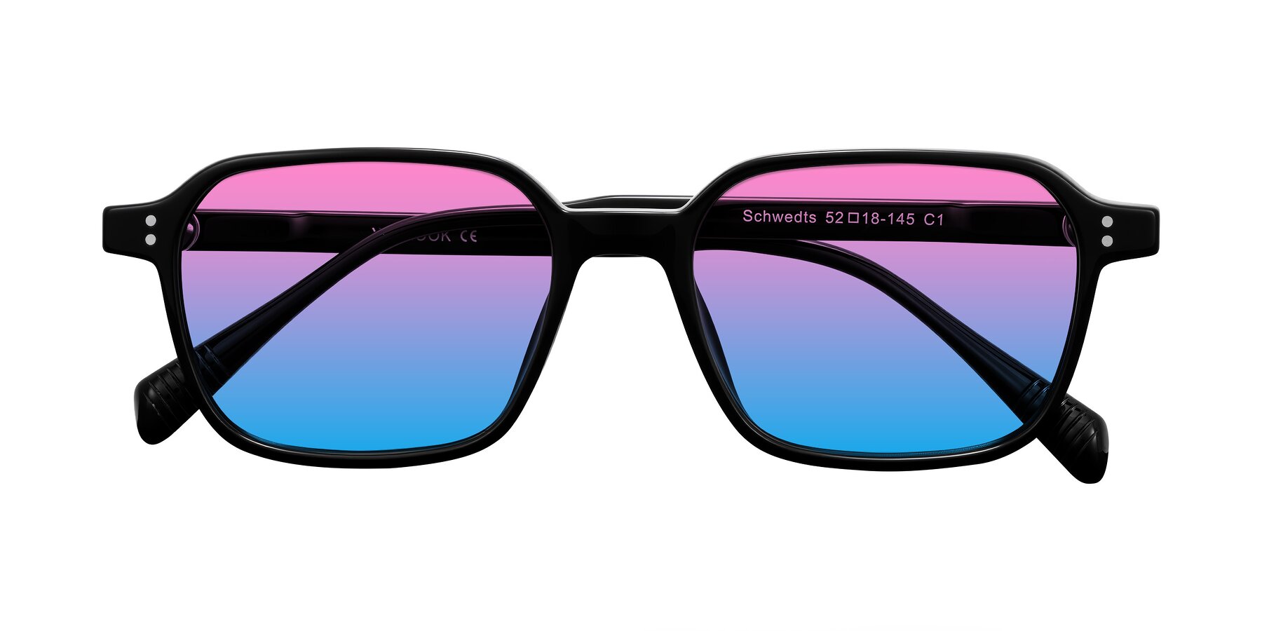 Folded Front of Schwedts in Black with Pink / Blue Gradient Lenses