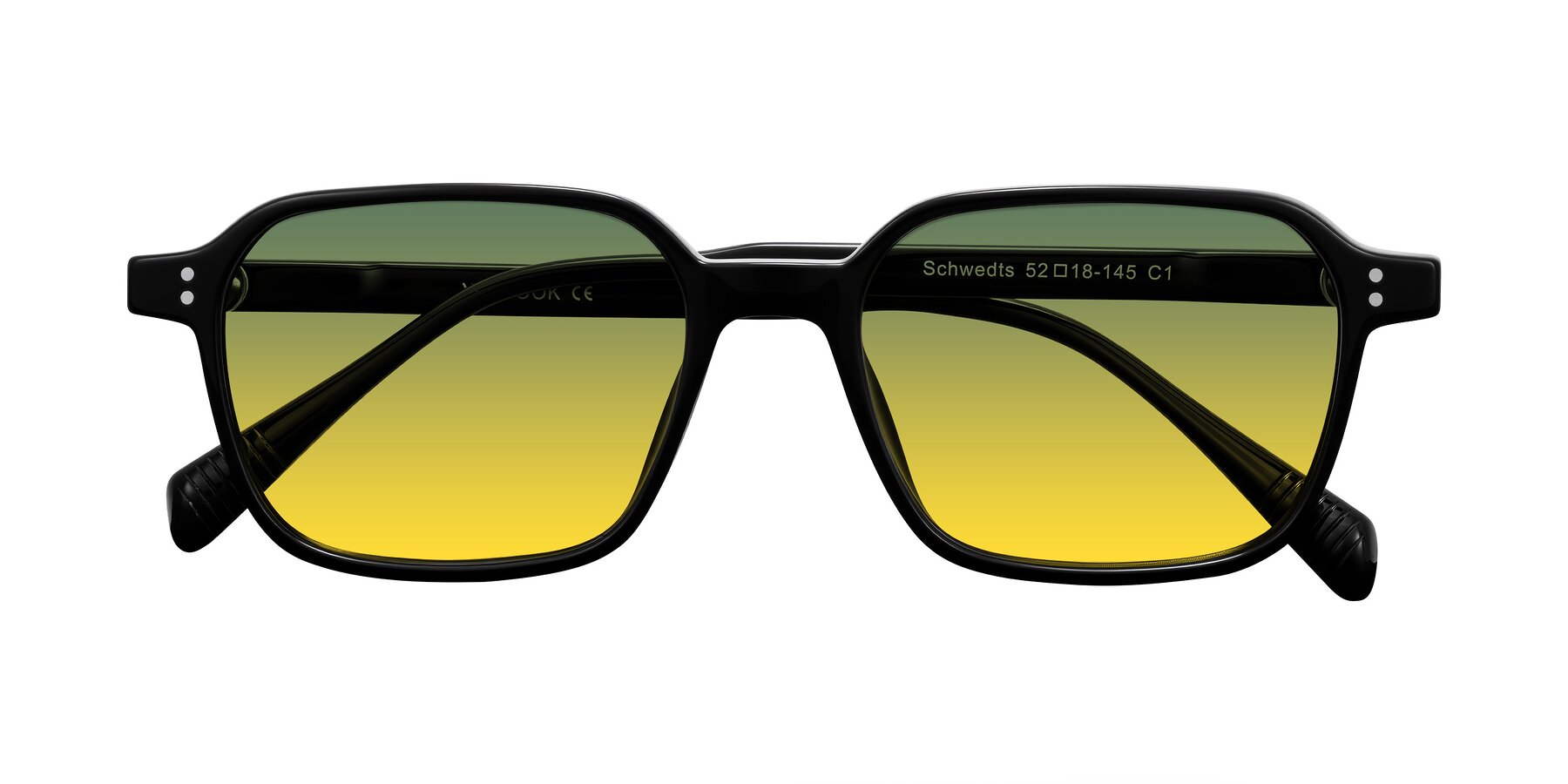 Folded Front of Schwedts in Black with Green / Yellow Gradient Lenses