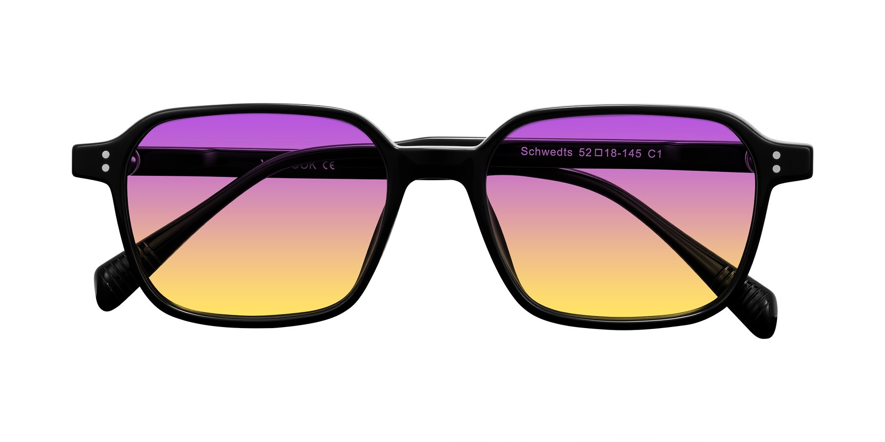 Folded Front of Schwedts in Black with Purple / Yellow Gradient Lenses