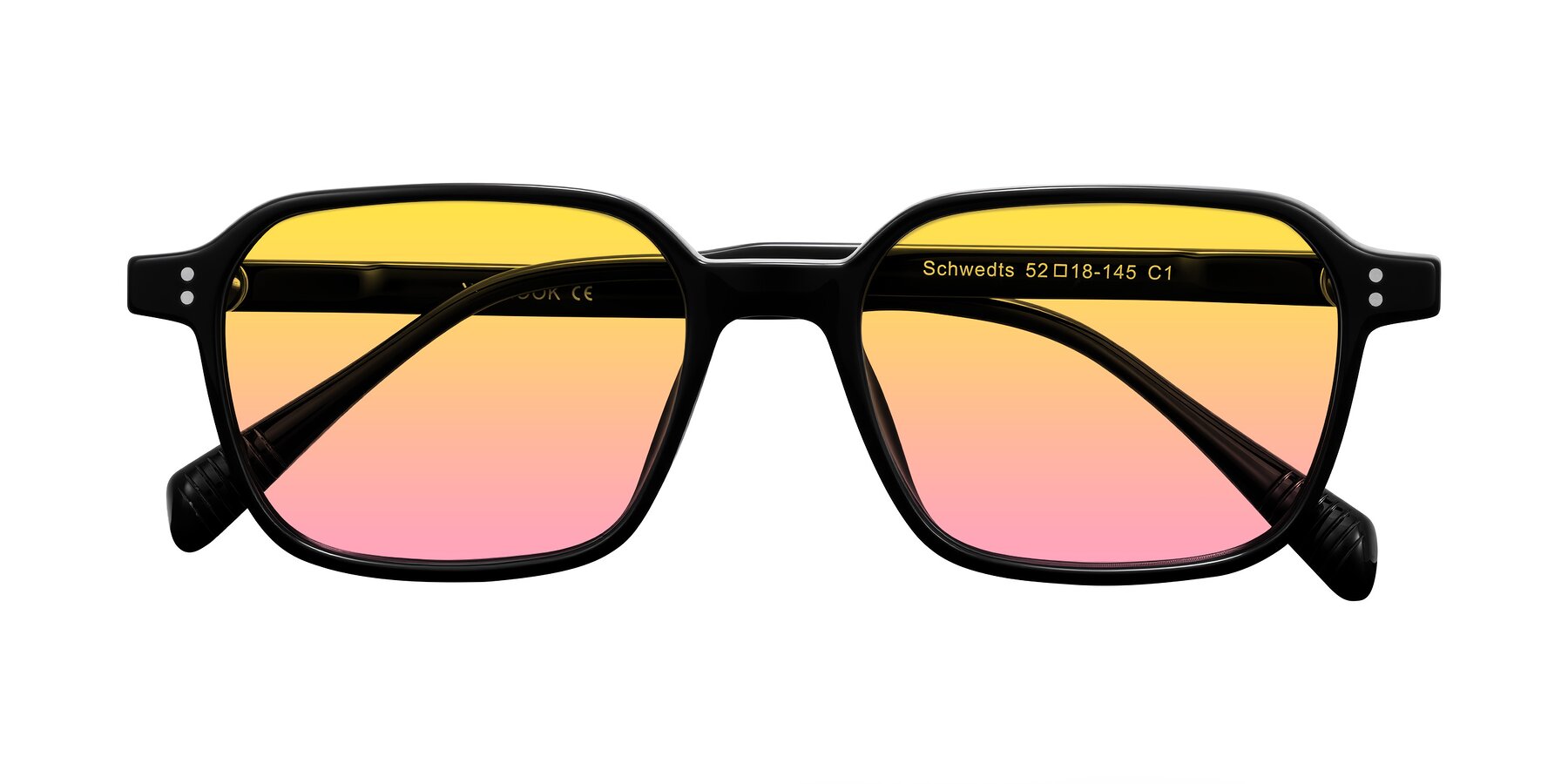 Folded Front of Schwedts in Black with Yellow / Pink Gradient Lenses