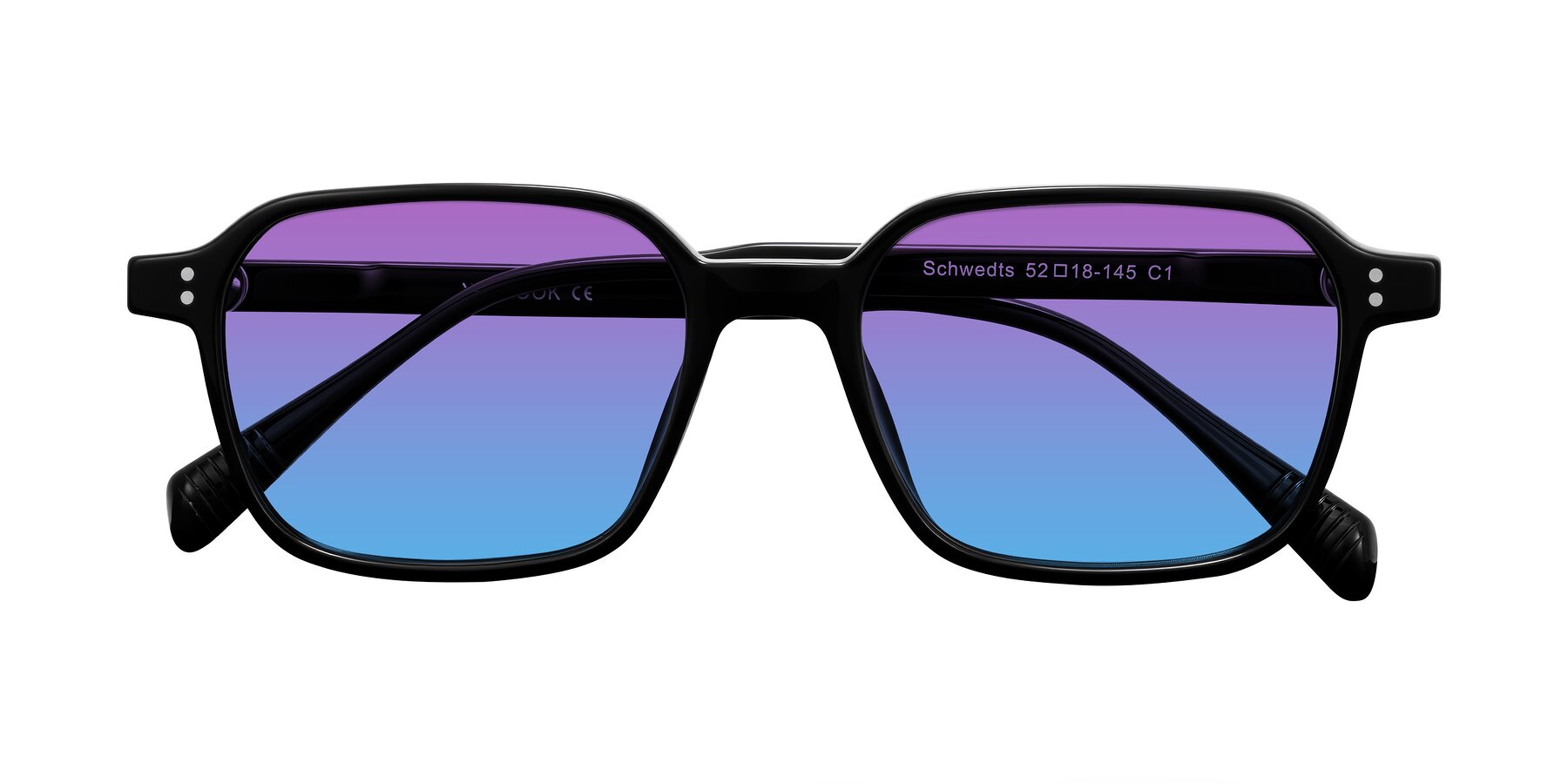 Folded Front of Schwedts in Black with Purple / Blue Gradient Lenses