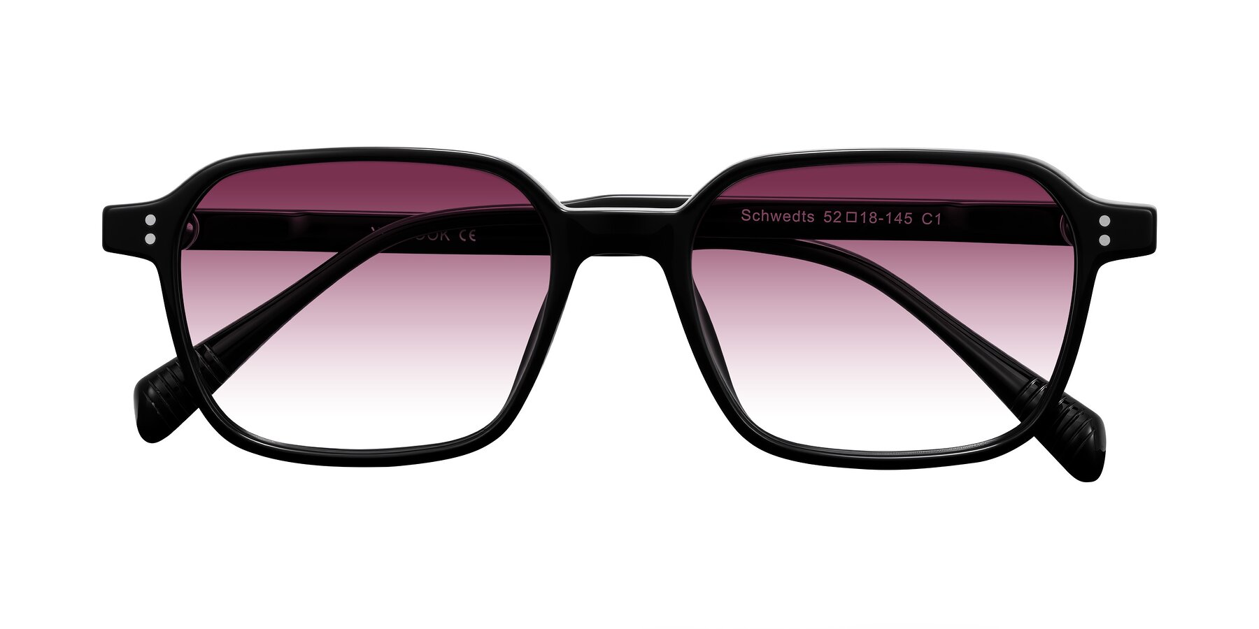 Folded Front of Schwedts in Black with Wine Gradient Lenses