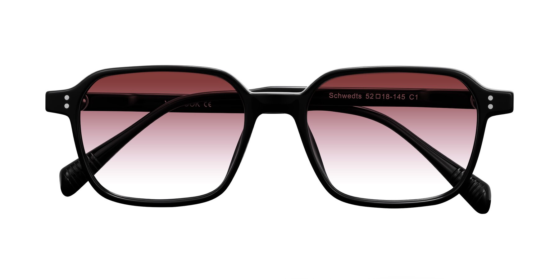 Folded Front of Schwedts in Black with Garnet Gradient Lenses