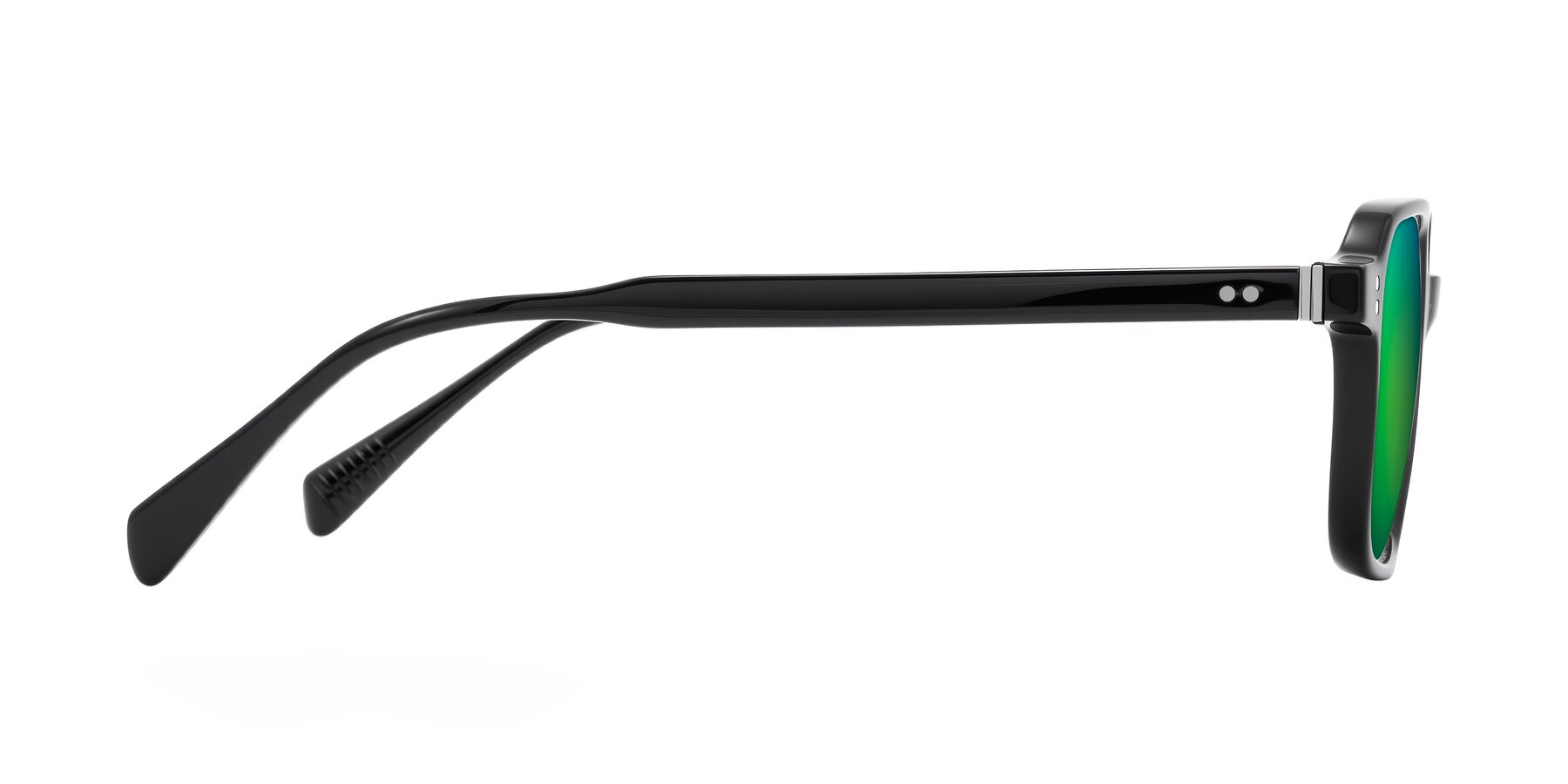 Side of Schwedts in Black with Green Mirrored Lenses