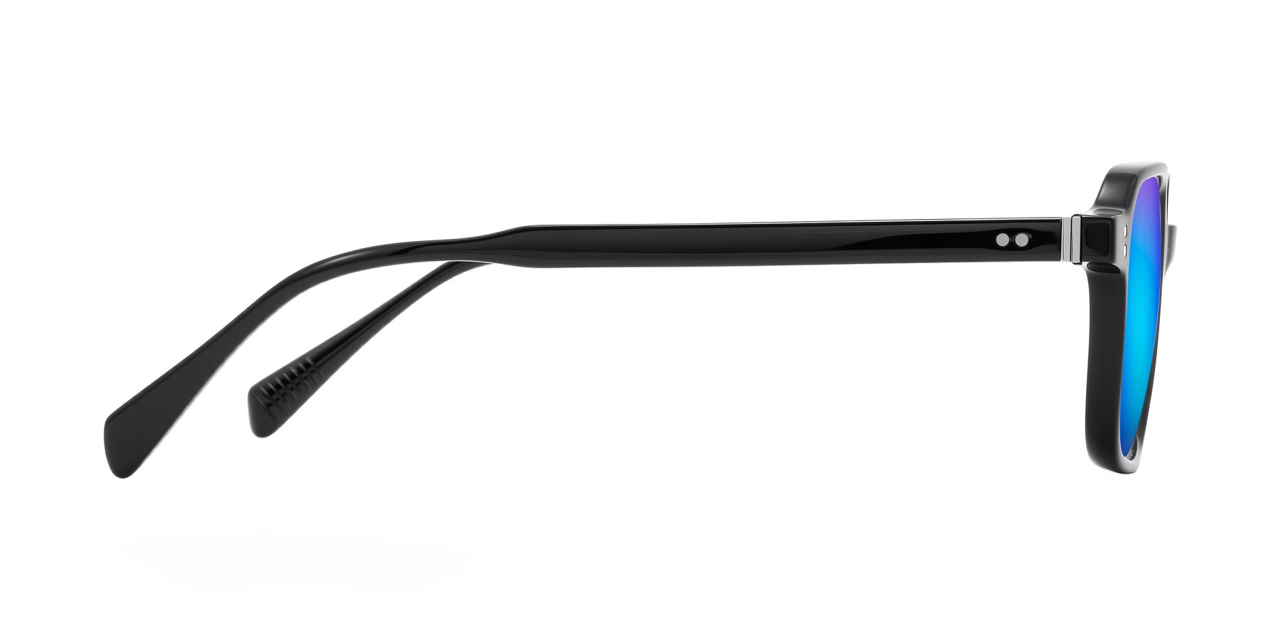 Side of Schwedts in Black with Blue Mirrored Lenses