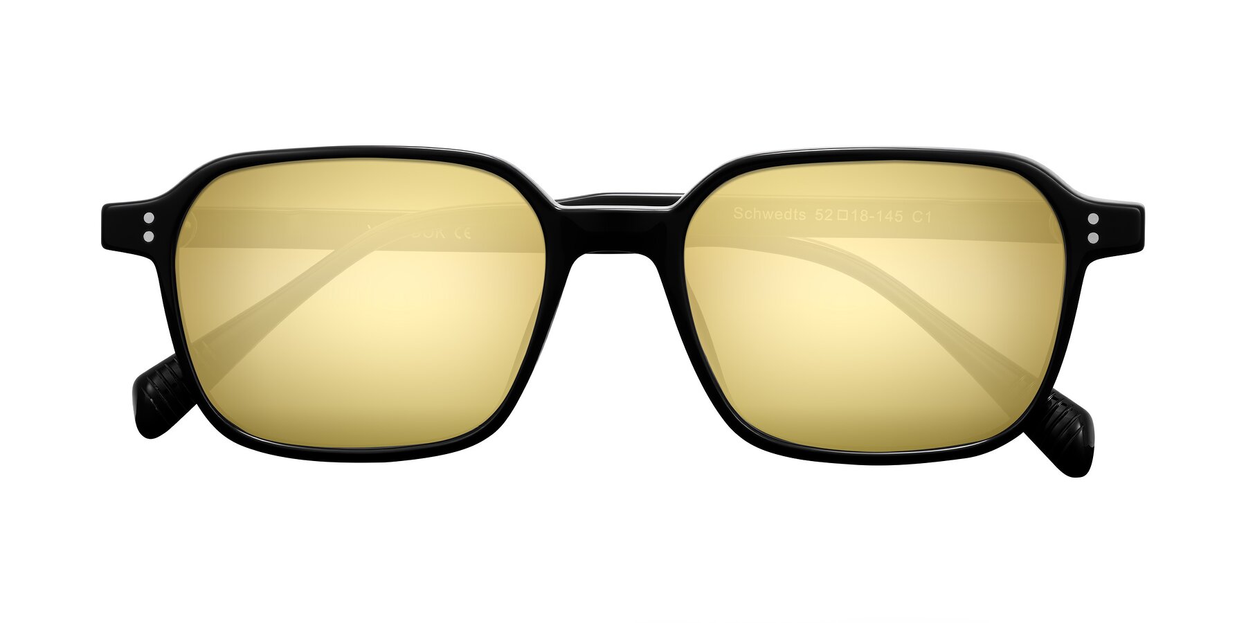Folded Front of Schwedts in Black with Gold Mirrored Lenses