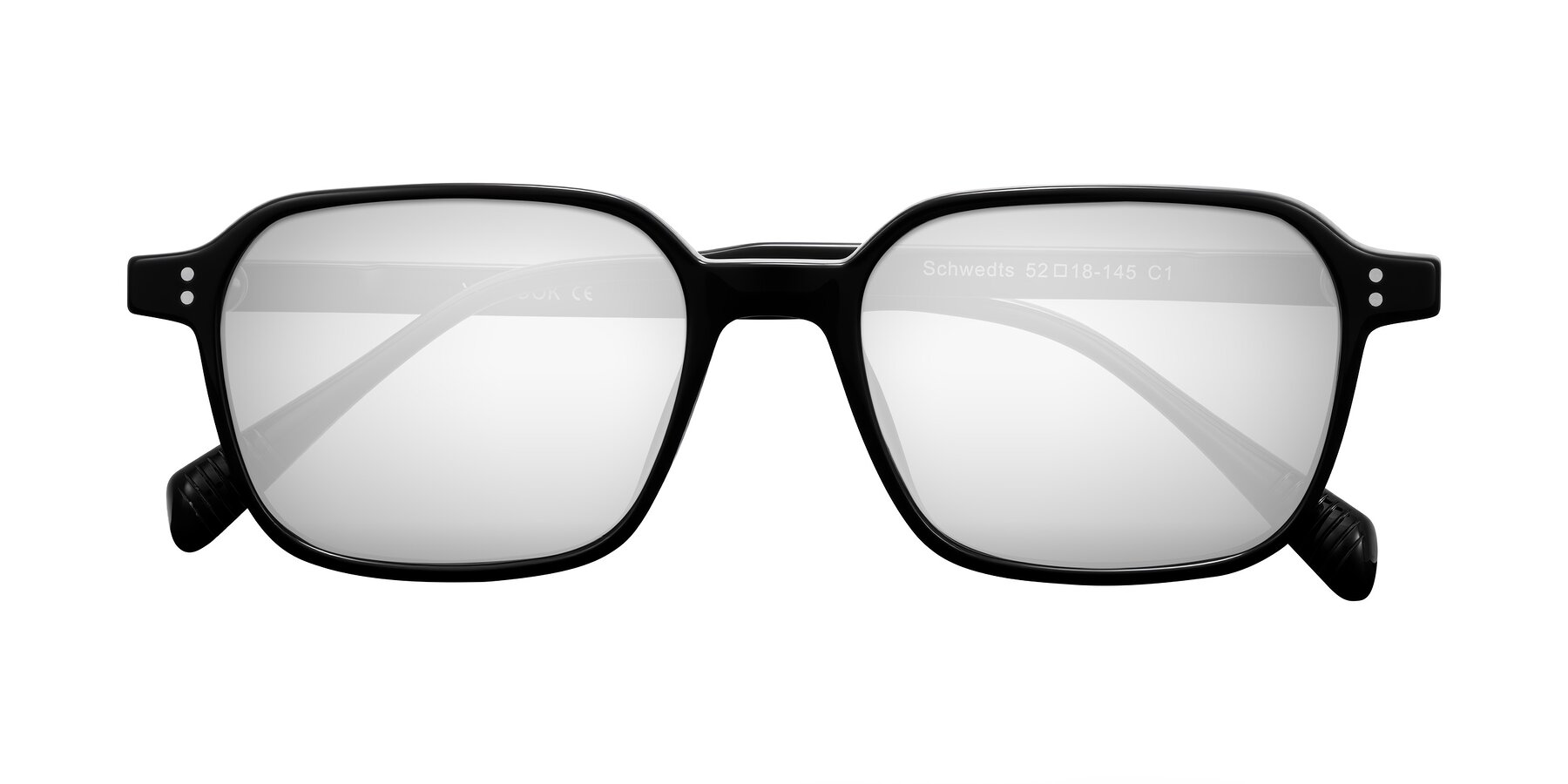 Folded Front of Schwedts in Black with Silver Mirrored Lenses