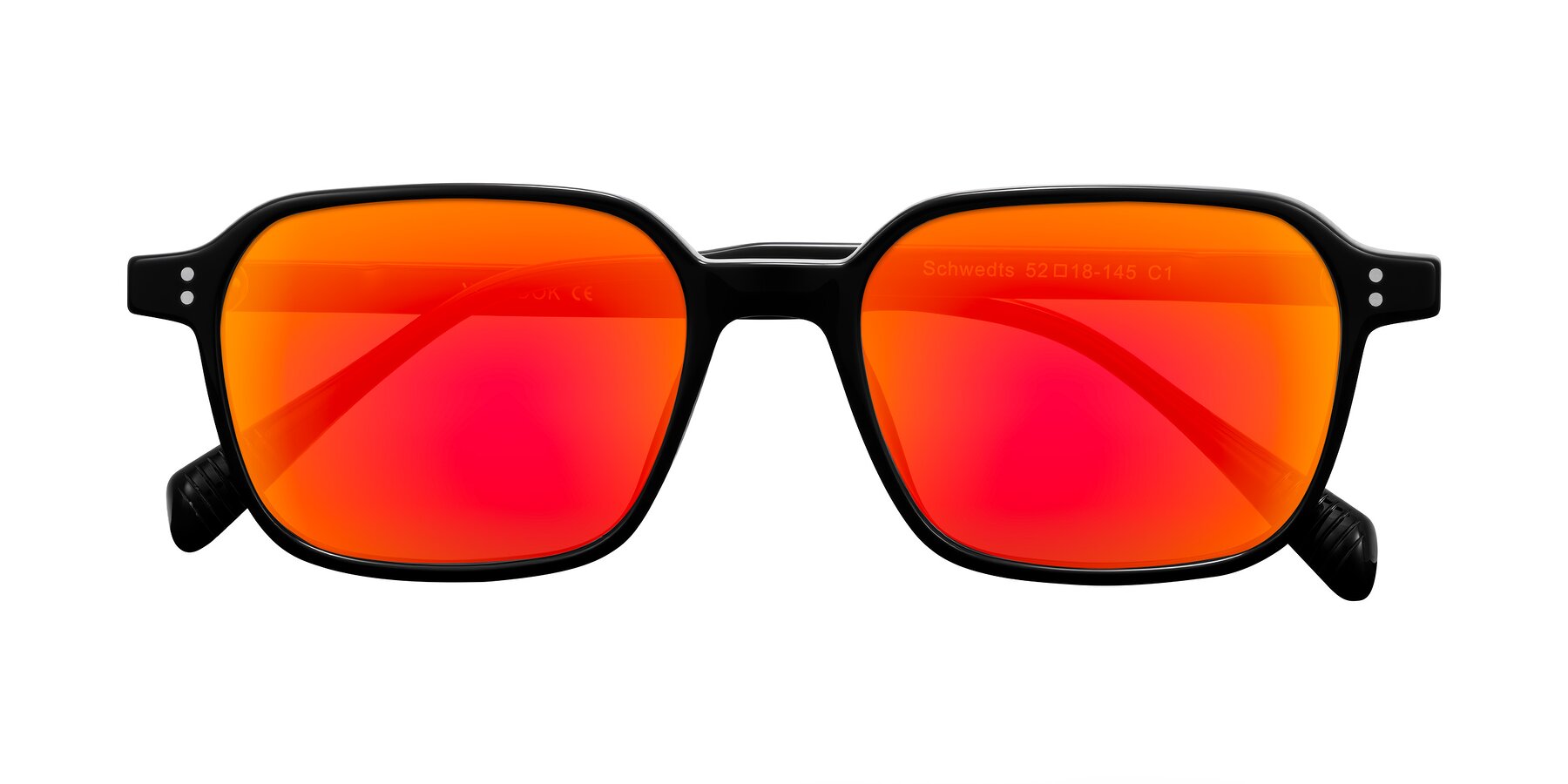 Folded Front of Schwedts in Black with Red Gold Mirrored Lenses